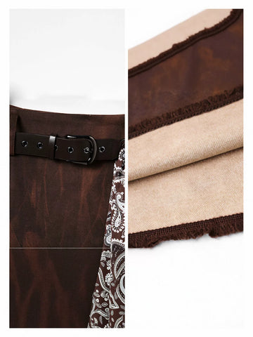 Faux Suede Distressed Midi Skirt