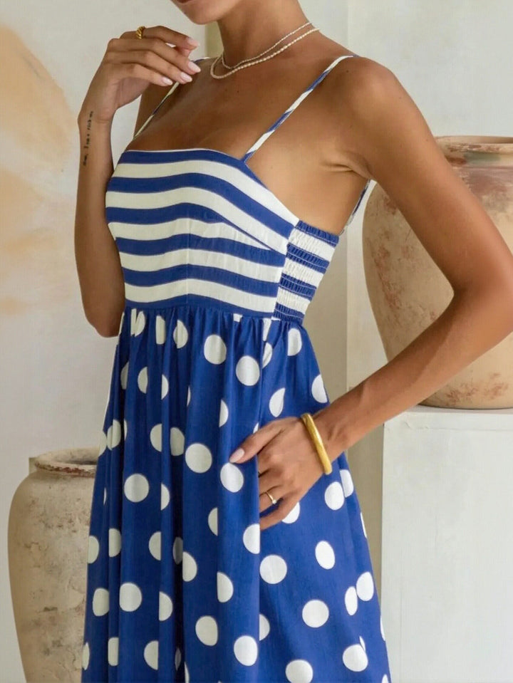 Striped Polka Dot Print Maxi Dress