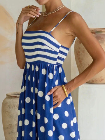Striped Polka Dot Print Maxi Dress