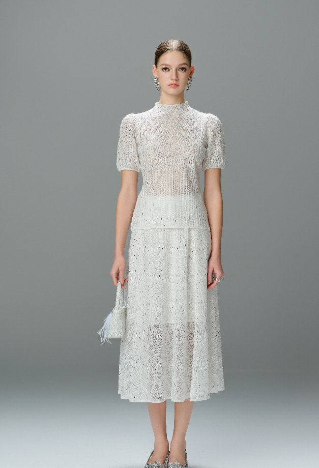 Elegant Sequin Crochet Midi Skirt