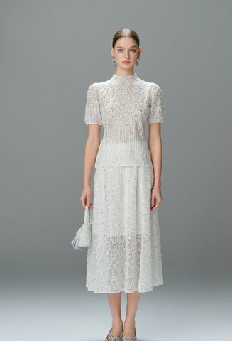 Elegant Sequin Crochet Midi Skirt