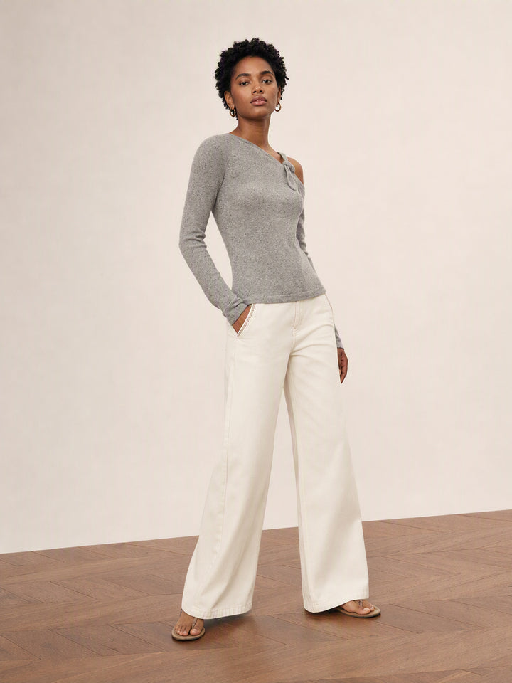 Asymmetrical Cutout Cold Shoulder Knit Sweater