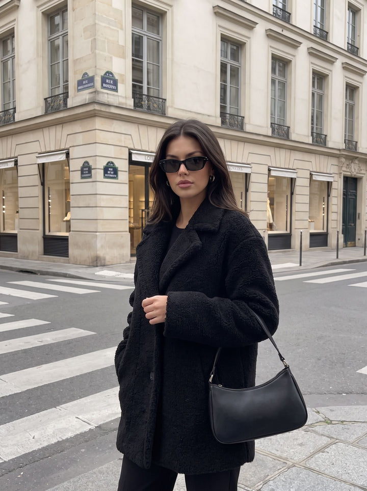 Cozy Oversized Black Teddy Coat