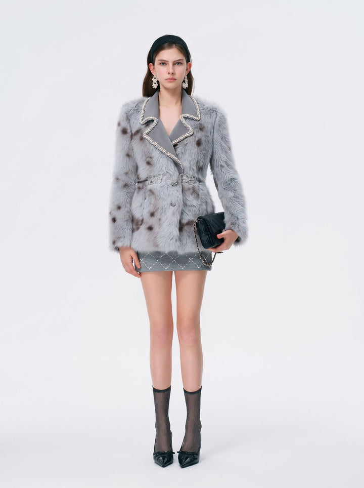 Embellished Faux Fur Blazer Coat