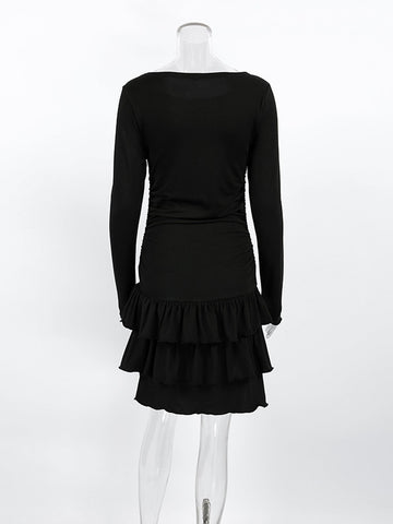 Ruched Tiered Long Sleeve Mini Dress