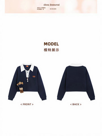 Oversized Lace Up Collar Sweatshirt
