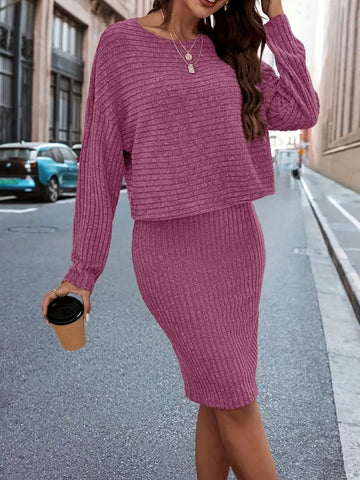 Cozy Ribbed Knit Skirt Set