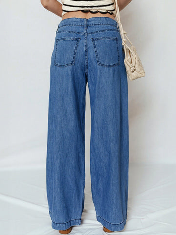 High Waisted Drawstring Wide Leg Jeans