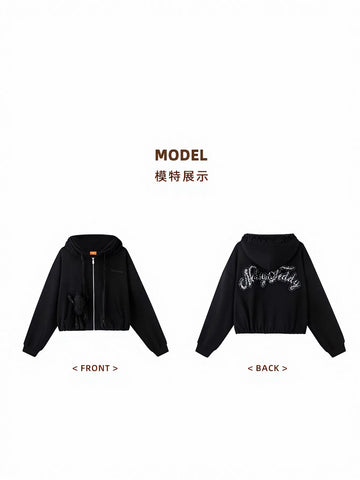 Lace Detail Zip Up Hooded Jacket
