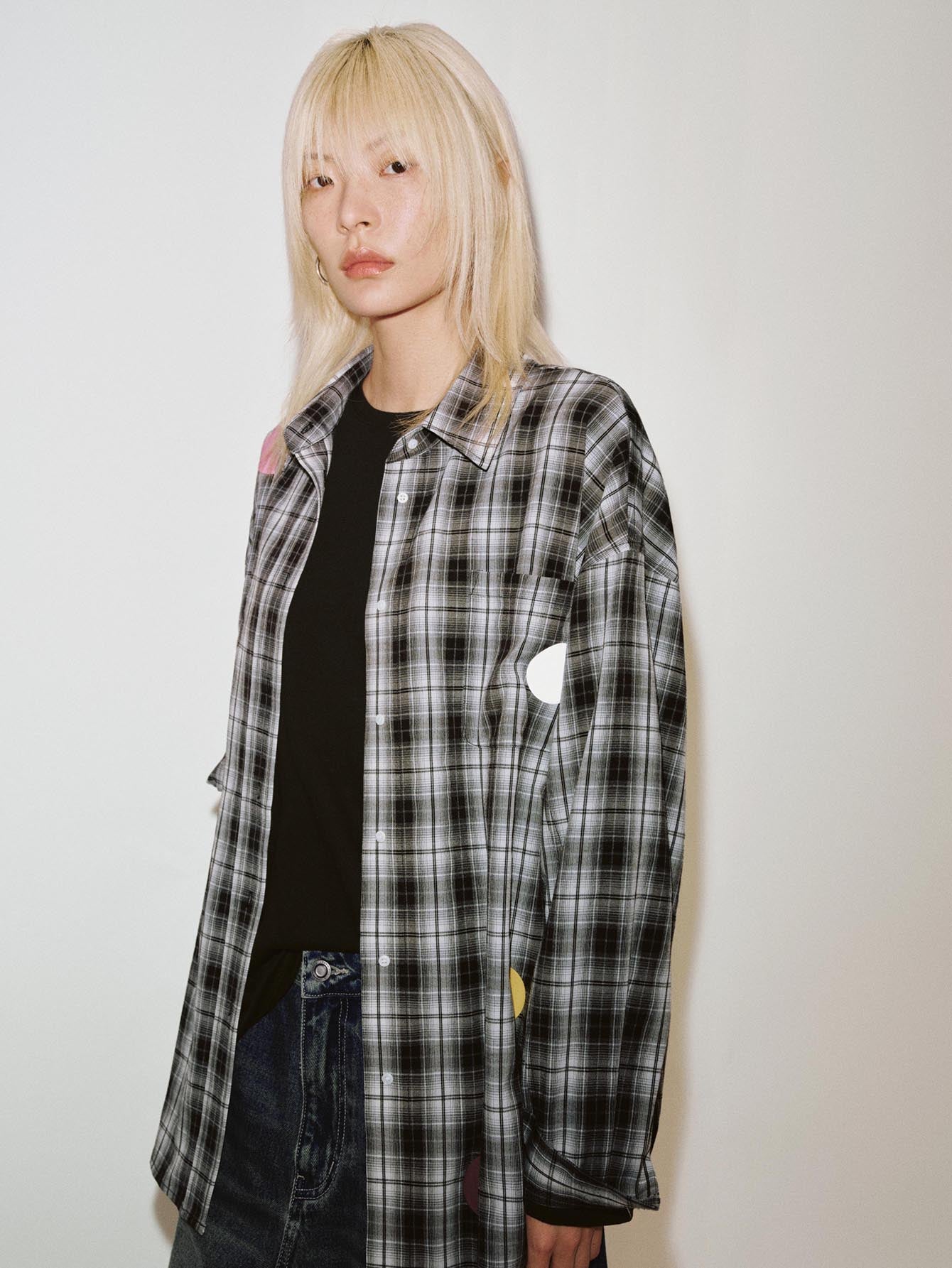 Urban Revivo Patchwork Contrast Check Shirts-Black check