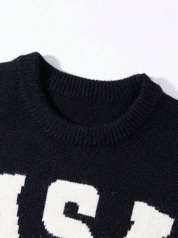 Oversized USA Graphic Knit Pullover Sweater