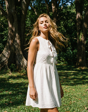 Sleeveless Tie-Front Eyelet Casual Day Dress