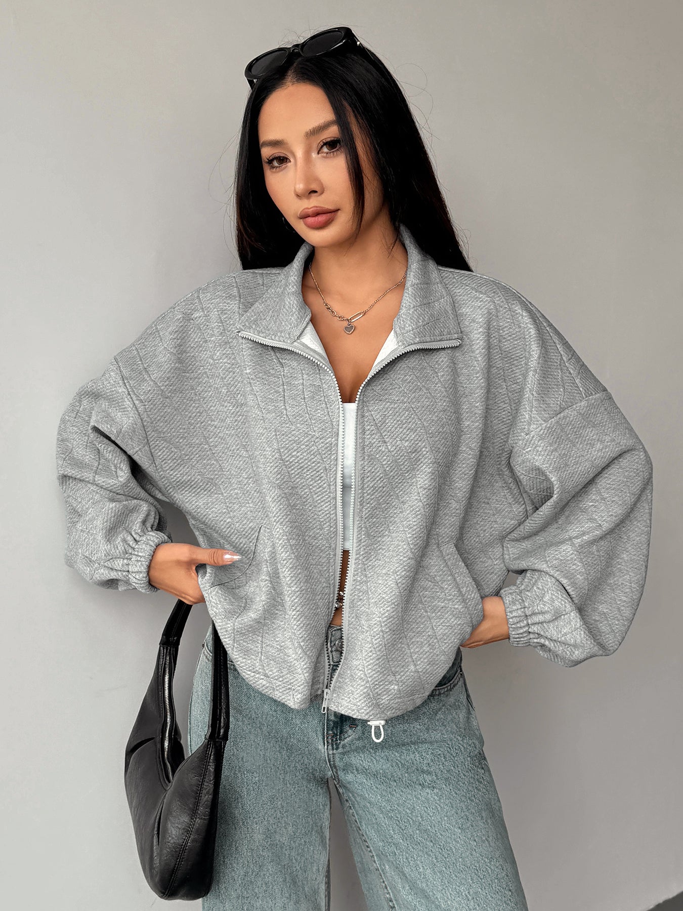 Textured Zip Up Casual Jacket