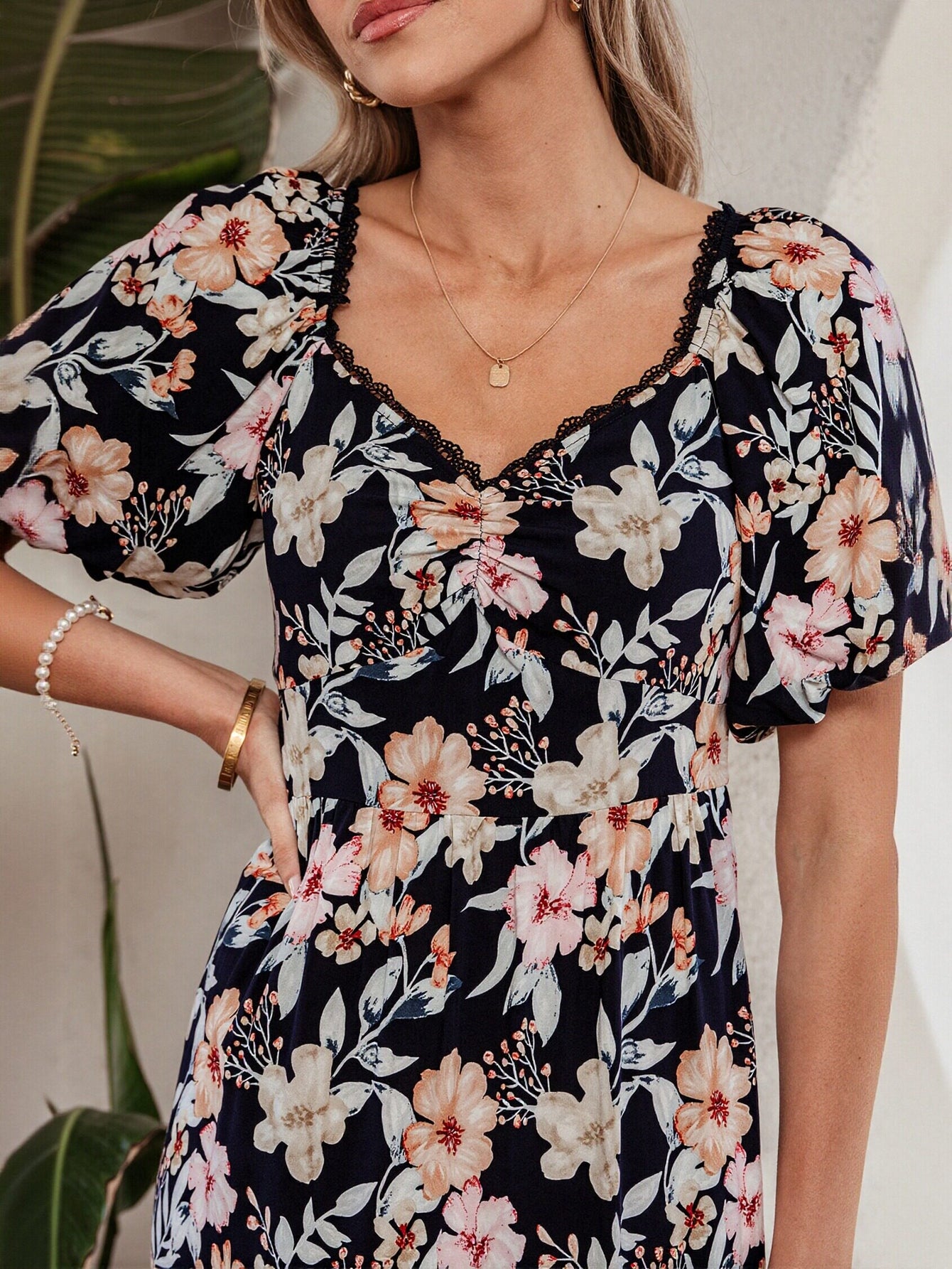 Floral Puff Sleeve Tiered Maxi Dress
