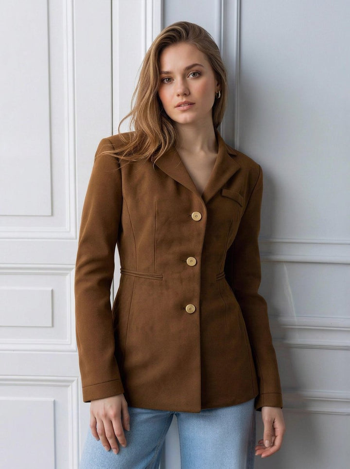 Tailored Suede Button Front Blazer