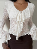 Elegant Ruffle Lace Long Sleeve Blouse