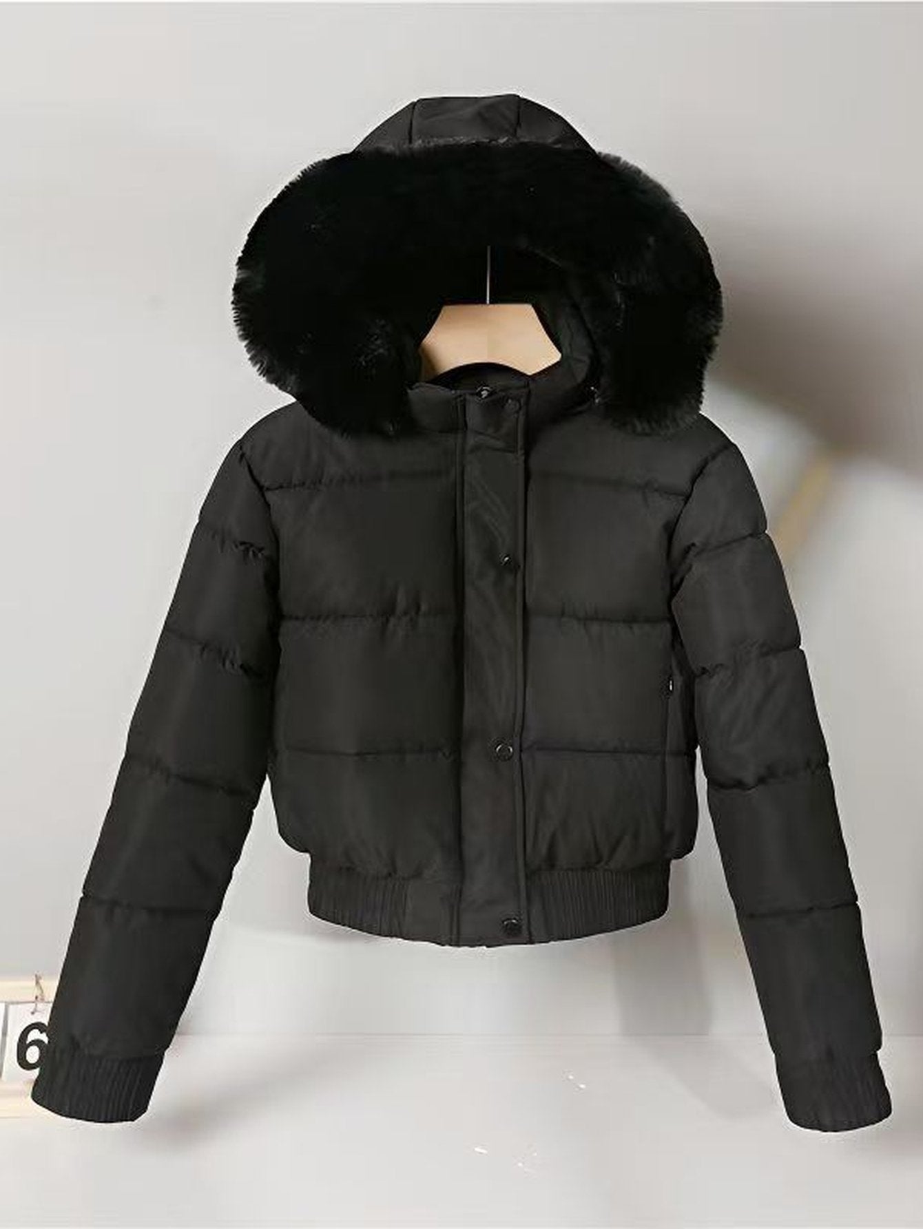Faux Fur Hooded Cropped Puffer