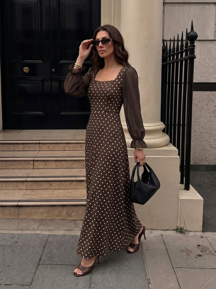 Vintage Polka Dot Square Neck Dress