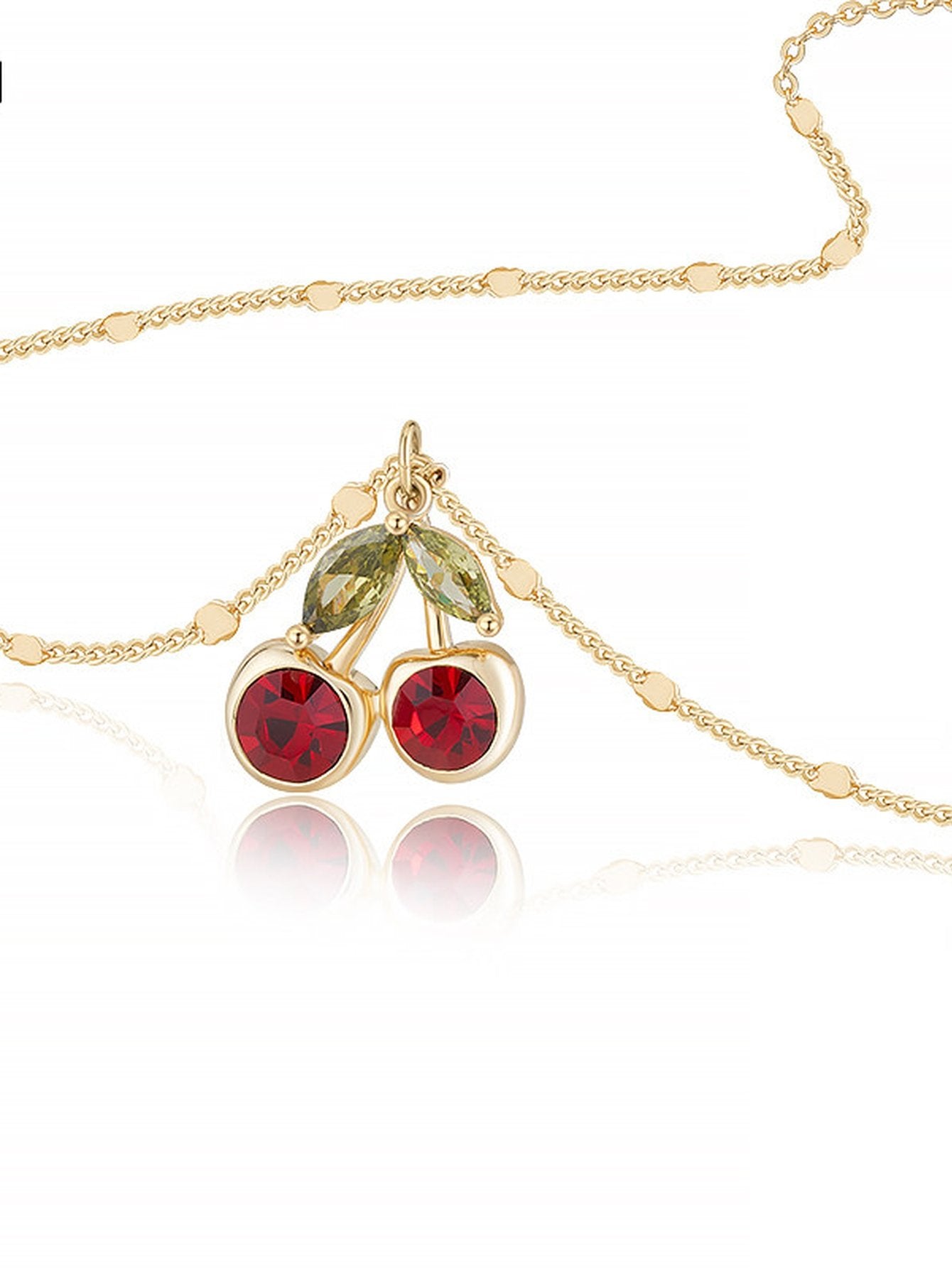 Dainty Crystal Cherry Gold Necklace