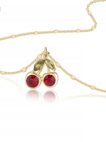 Dainty Crystal Cherry Gold Necklace