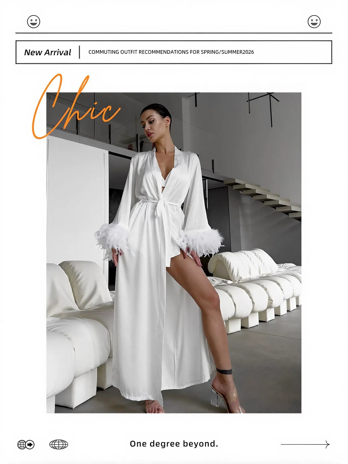 Feather Trim Satin Pajama Set