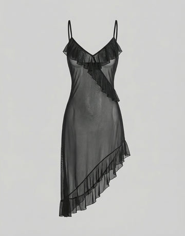 Ruffle Trim Boudoir Nightgown With a Matching Thong