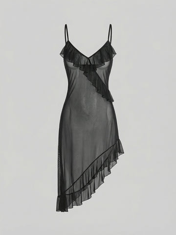 Ruffle Trim Boudoir Nightgown With a Matching Thong