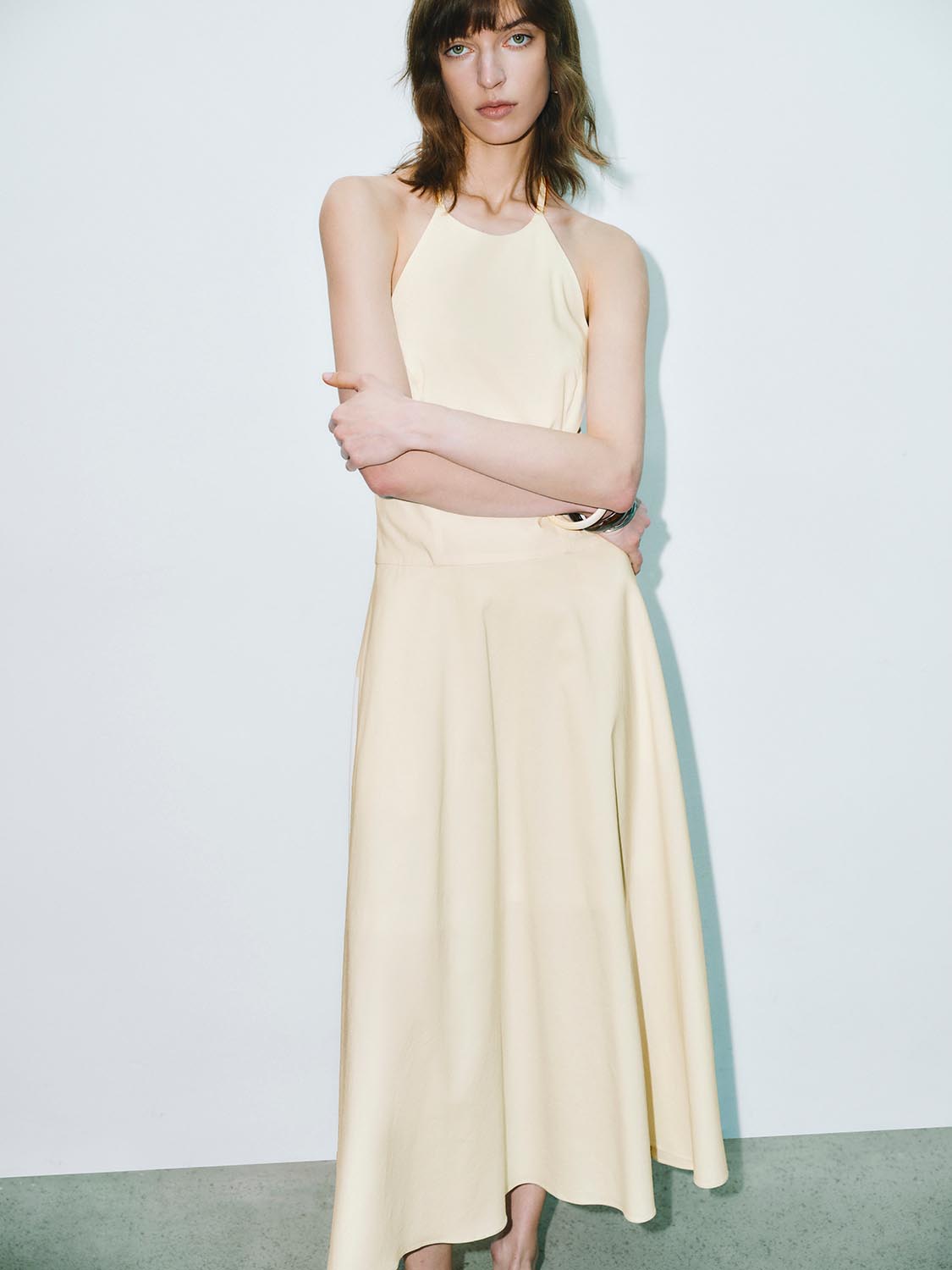 Urban Revivo Halter Neck A-Line Dresses-Off White