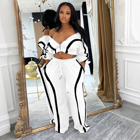 Zip Up Colorblock Lounge Pant Set