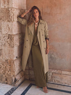 Oversized Contrast Trim Trench Coat