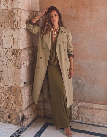Oversized Contrast Trim Trench Coat