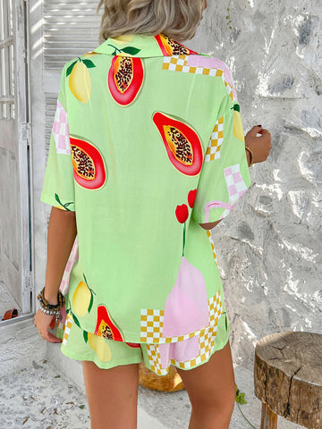 Short Sleeve Tropical Print Resort Shorts Set