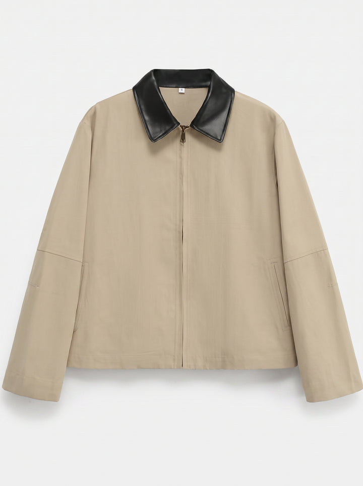 Contrast Collar Zip Up Jacket