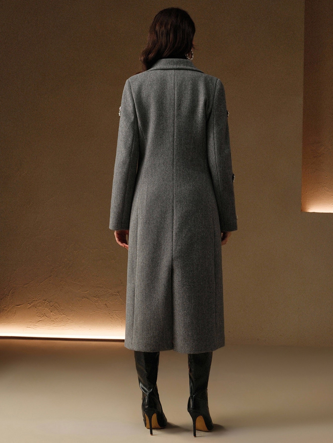 Embellished Double Breasted Wool Coat