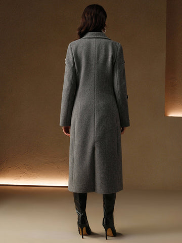 Embellished Double Breasted Wool Coat