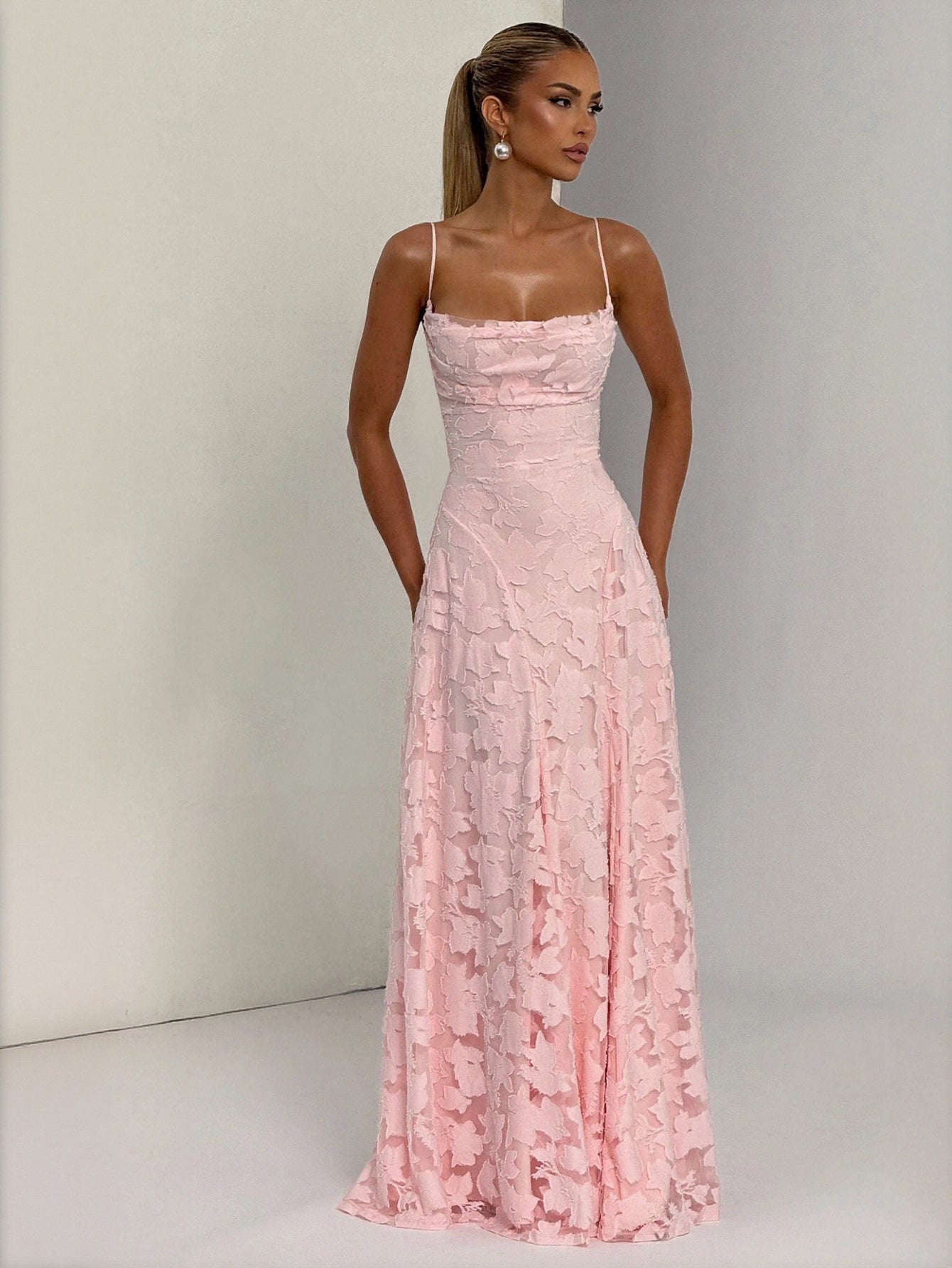 Spaghetti Strap Floral Lace Maxi Dress