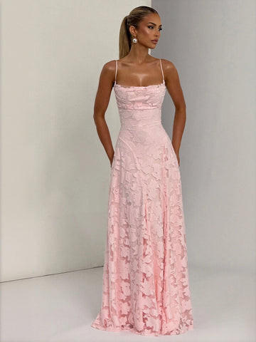 Spaghetti Strap Floral Lace Maxi Dress