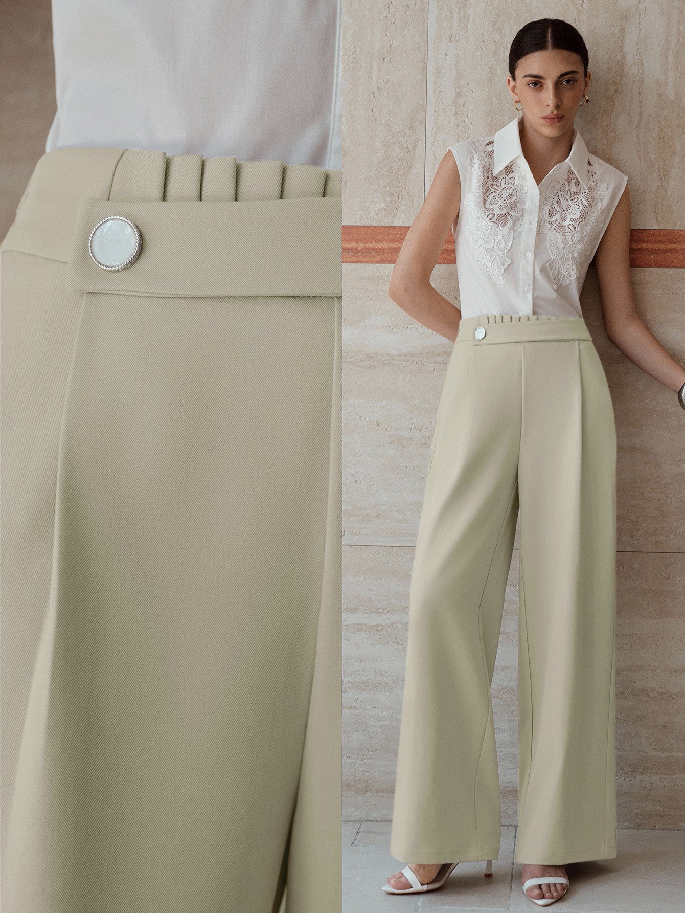 High Waisted Pleated Wide Leg Trousers