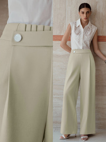 High Waisted Pleated Wide Leg Trousers