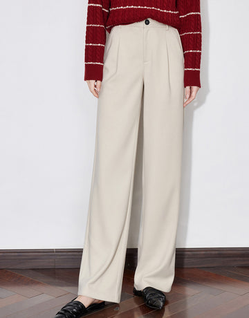 Pleated Front Button Waist Casual Pants