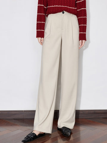 Pleated Front Button Waist Casual Pants
