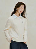 Embroidered Cable Knit Wool Blend Sweater