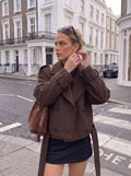 Brown Double Breasted Cropped Jacket