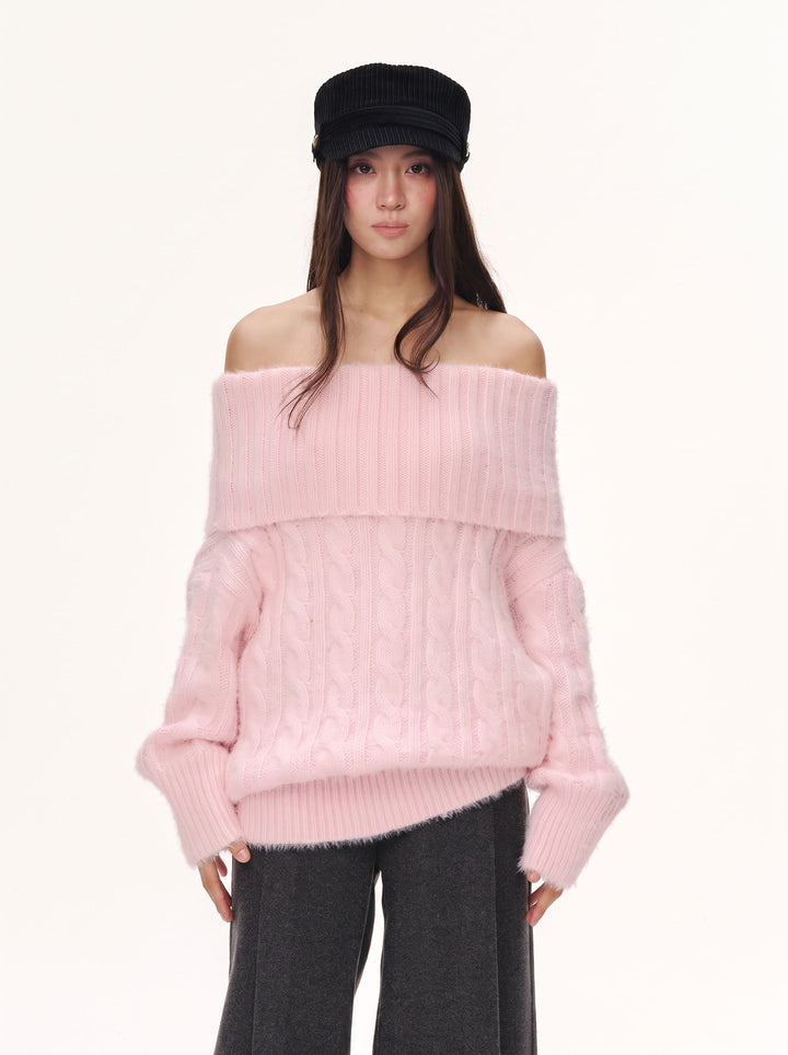 Cozy Off Shoulder Cable Knit Sweater