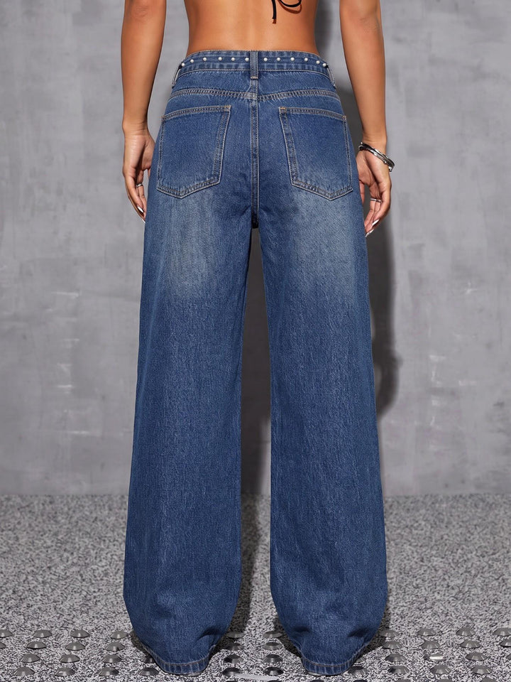 Pearl Embellished High Waisted Jeans