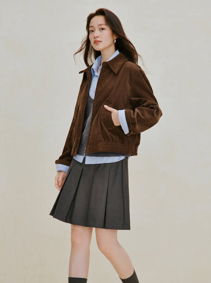Embroidered Corduroy Casual Bomber Jacket