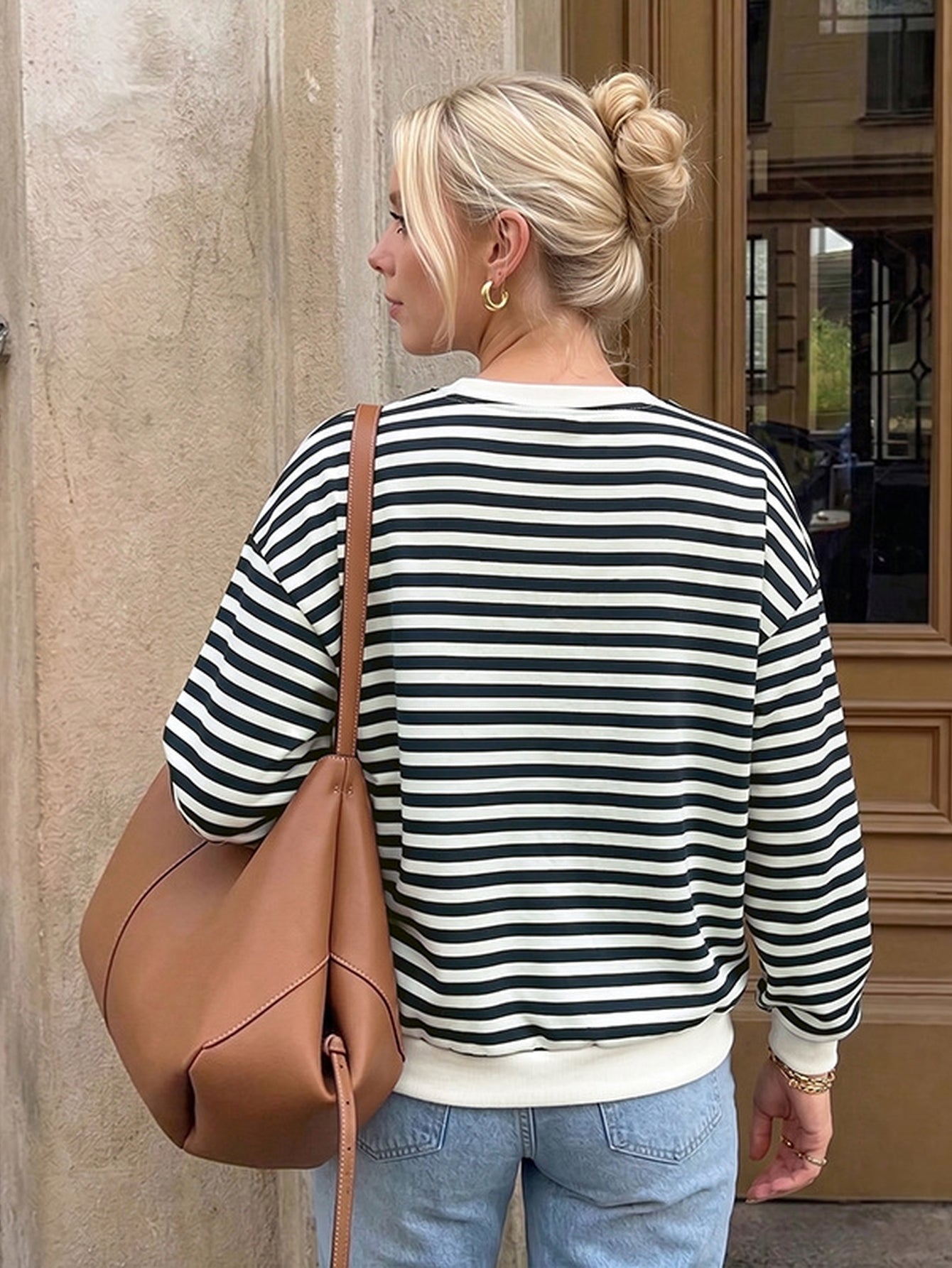 Cozy Striped Bow Accent Sweatshirt