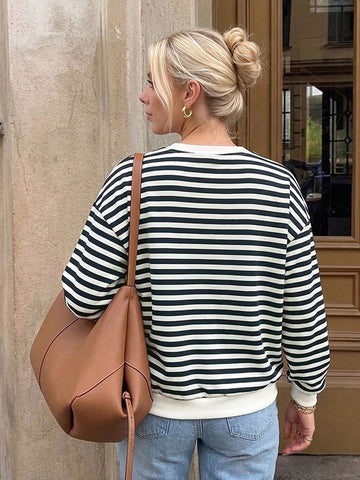 Cozy Striped Bow Accent Sweatshirt
