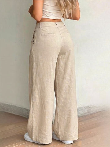 High Waisted Pleated Linen Trousers