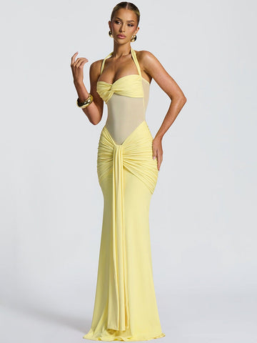Sexy Halter Mesh Insert Maxi Dress